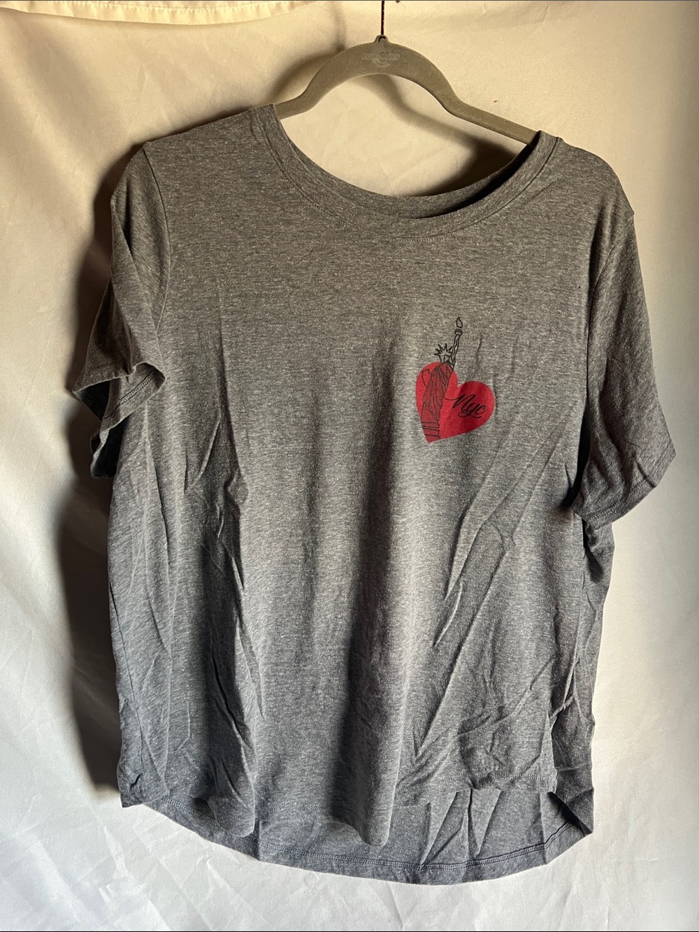 Gray Tee with Red Heart Graphic